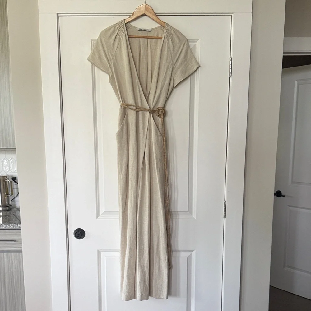 Zara Cream Jumpsuit with Belt and pockets